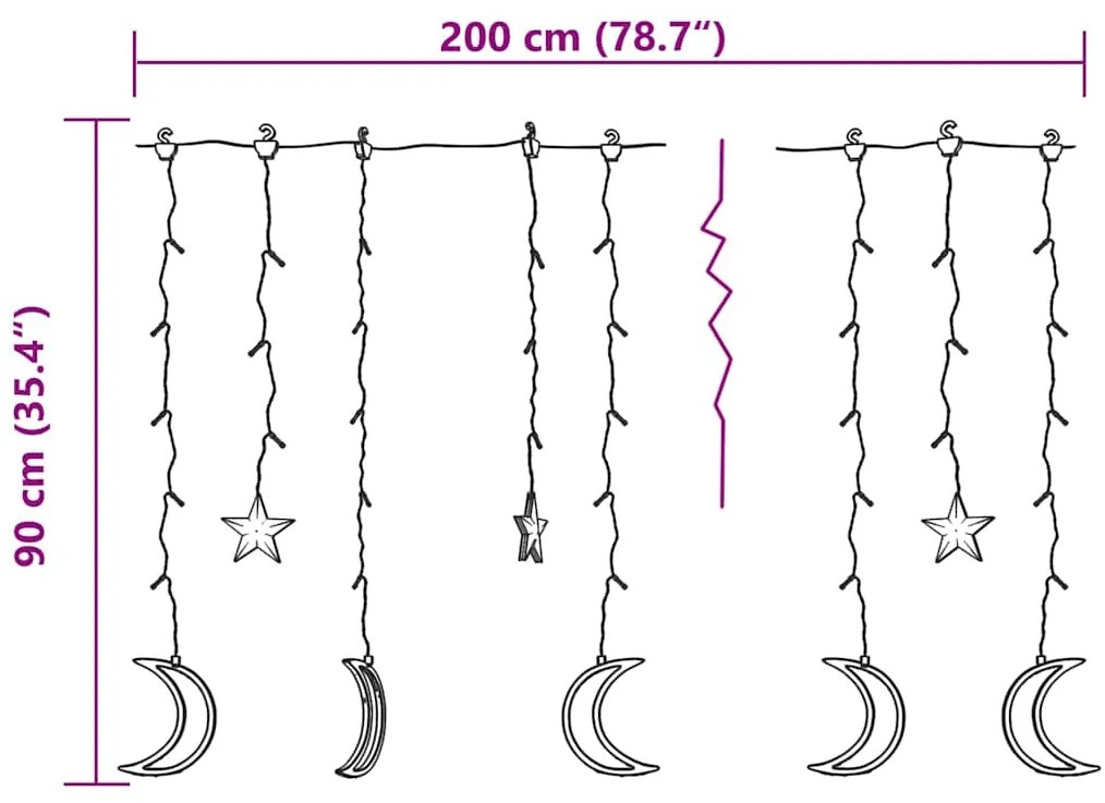 Estrelas e luas de luz c/ controlo remoto 138 LEDs colorido