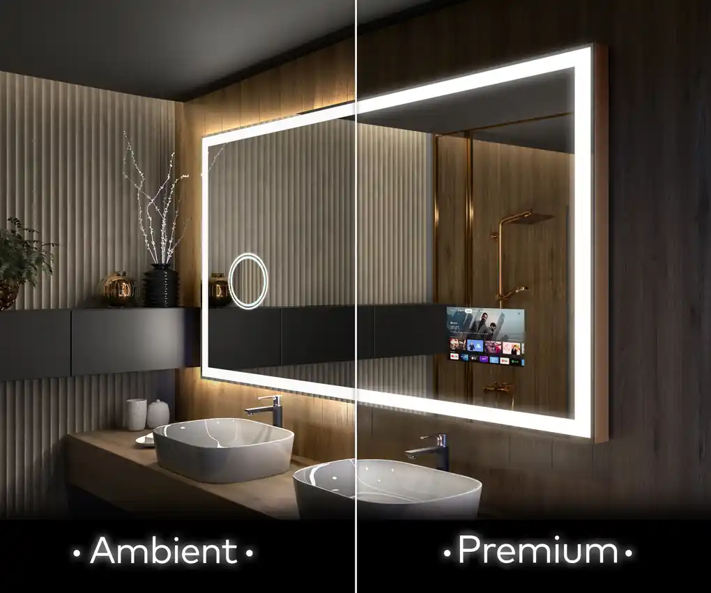 Espelho de casa de banho Cassiopeia com iluminação LED decorativa, diâmetro  60 cm, AC 230V 50Hz, 20 W + 12 W, Alumínio e Vidro