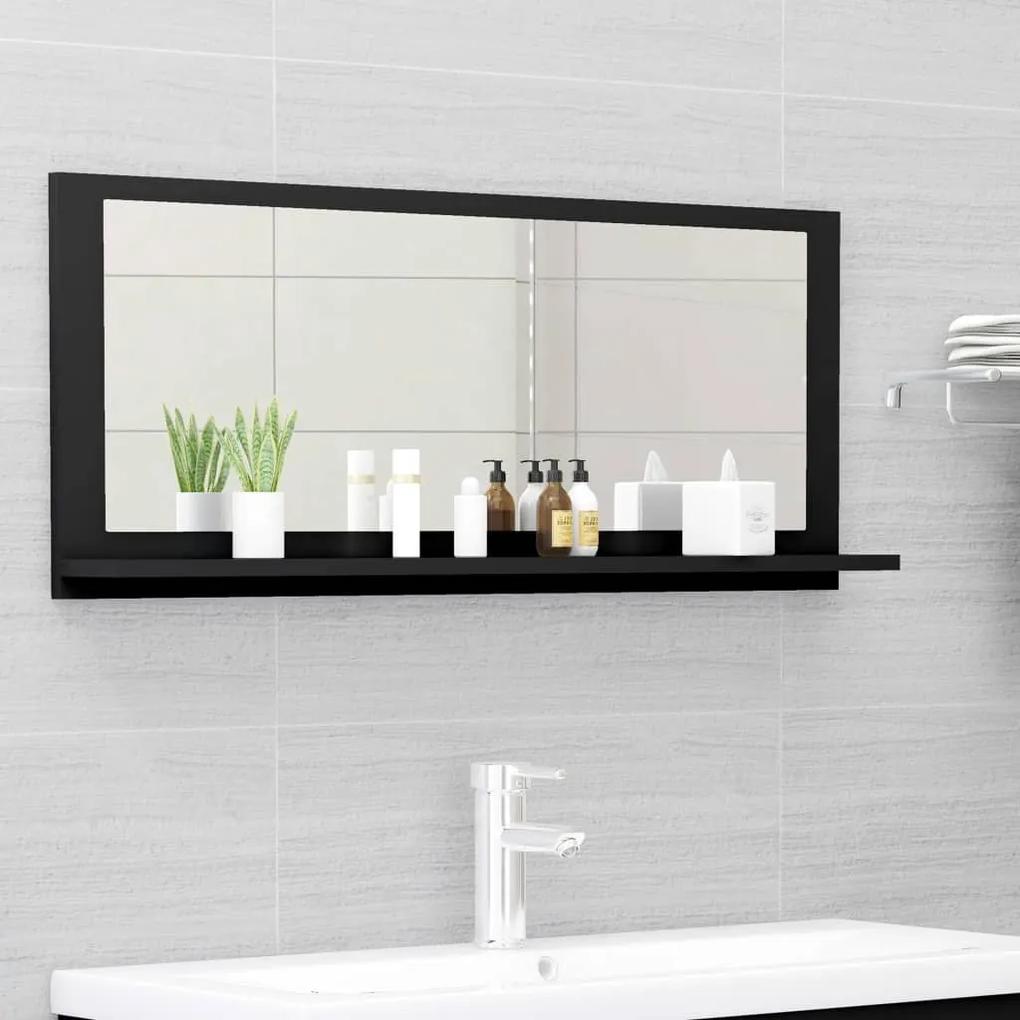 Espelho de casa de banho 90x10,5x37 cm contraplacado preto