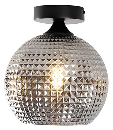 Candeeiro de teto Art Deco preto com vidro fumê - Sphere Art Deco