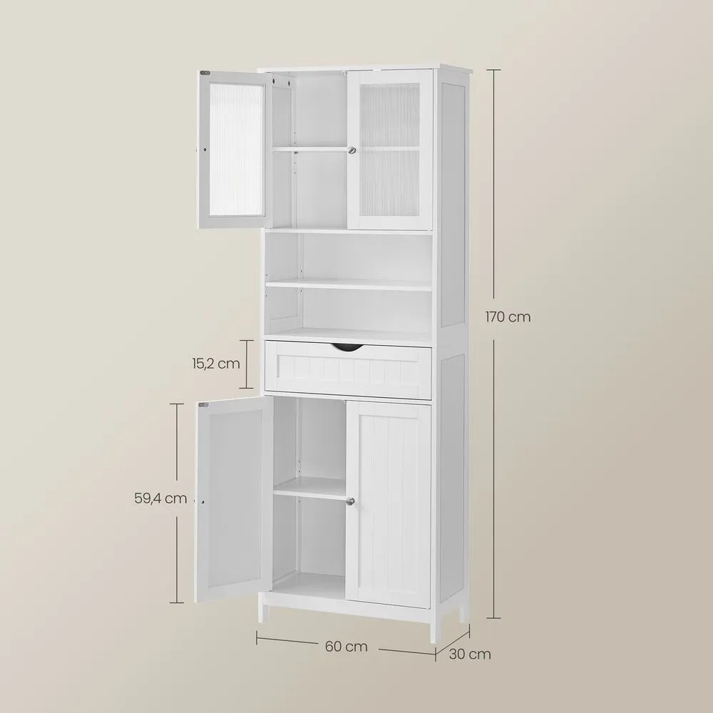 Armário de casa de banho com prateleiras ajustáveis 30 x 60 x 170 cm Branco