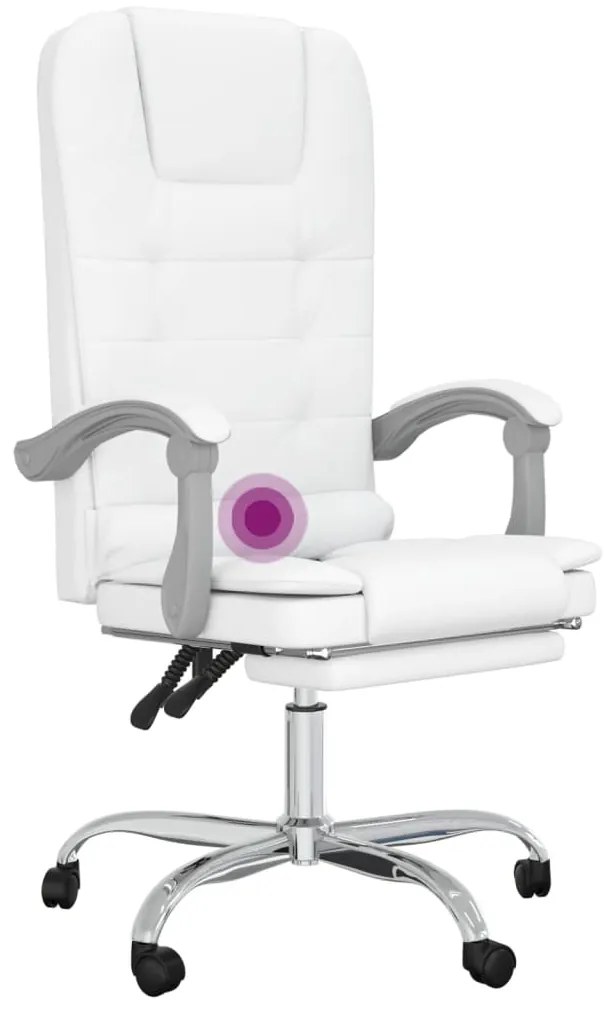 Cadeira escritório massagens reclinável couro artificial branco
