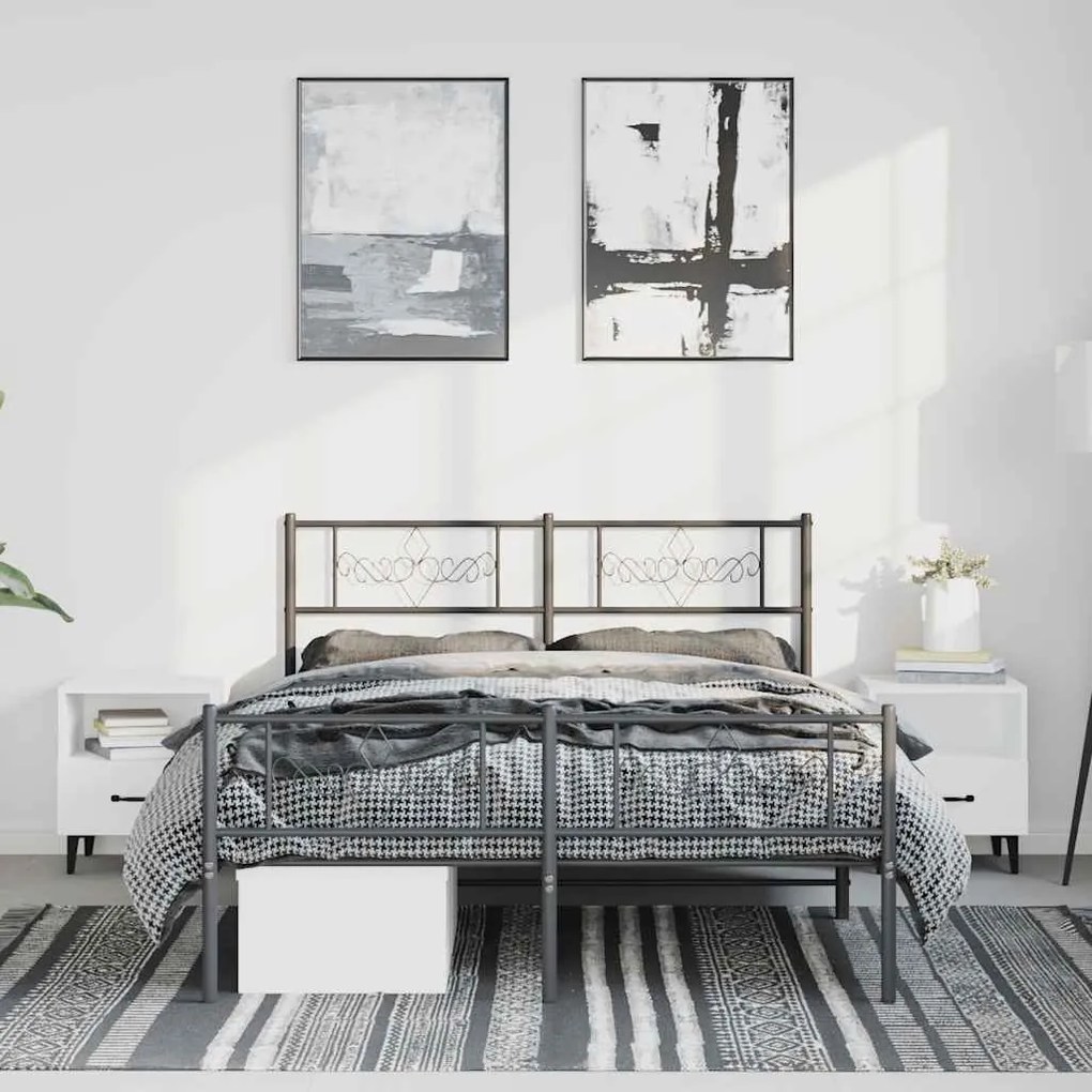 Estrutura de cama com cabeceira e pés 135x190 cm metal preto