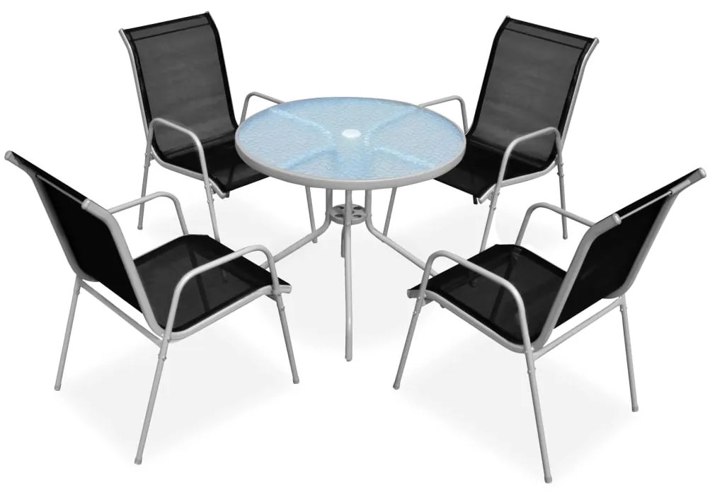 Conjunto de jantar para jardim 5 pcs 80x71 cm aço preto/cinza