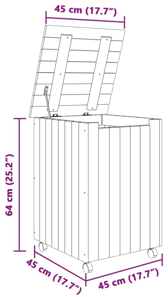 Cesto de roupa com rodas RANA 45x45x64 cm pinho maciço branco