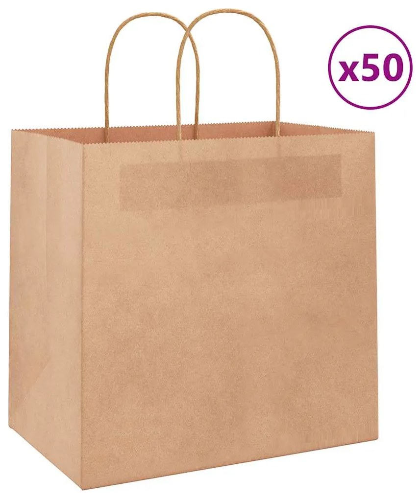 vidaXL Sacos de papel 50 unid com alças castanho 26x17x25 cm