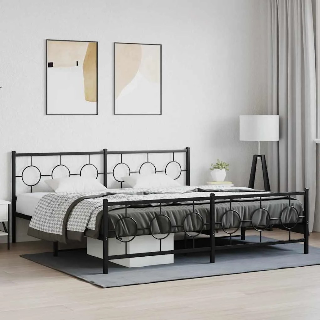 Estrutura de cama com cabeceira e pés 200x200 cm metal preto