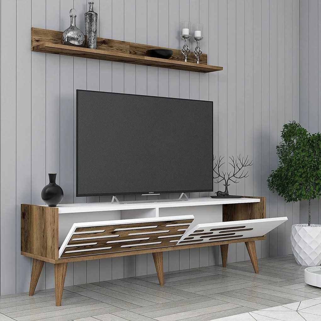 Conjunto de Mobiliário de Sala de Estar Valensiya – Nogueira Branco –