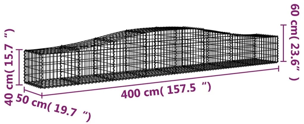 Cestos gabião arqueados 25pcs 400x50x40/60 cm ferro galvanizado