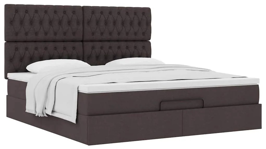 Estrutura de cama otomana com colchão tecido castanho escuro