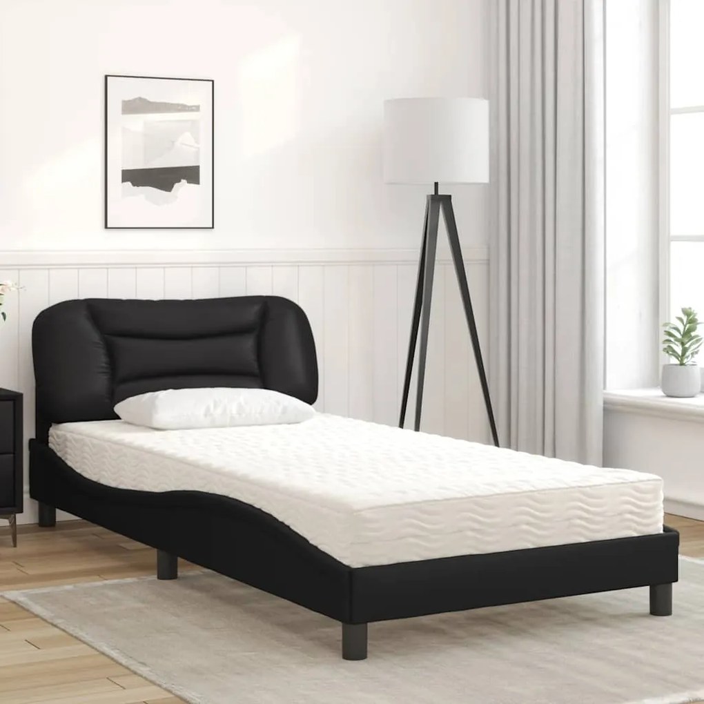 Cama com colchão 100x200 cm couro artificial preto