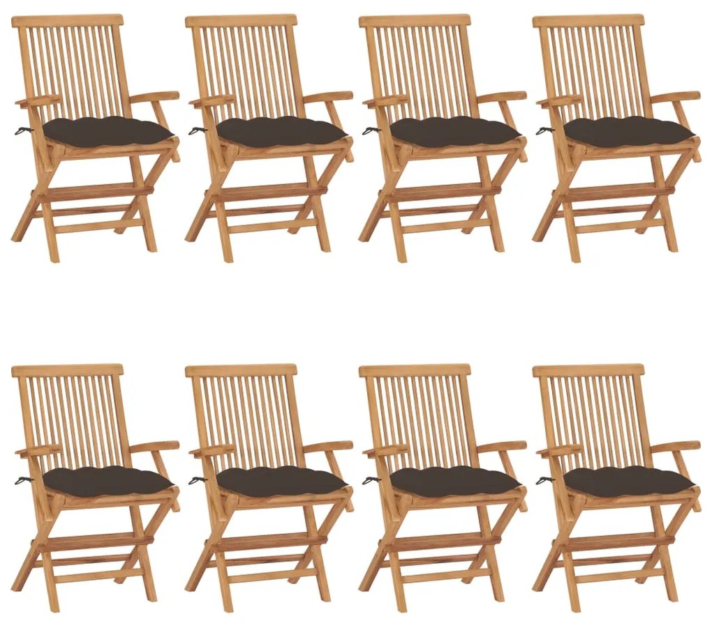 vidaXL Cadeiras de jardim c/ almofadões cinza-acast. 8 pcs teca maciça