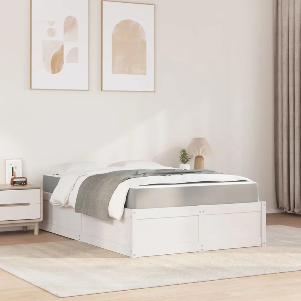 Cama com colchão 140x190 cm madeira de pinho maciça branco