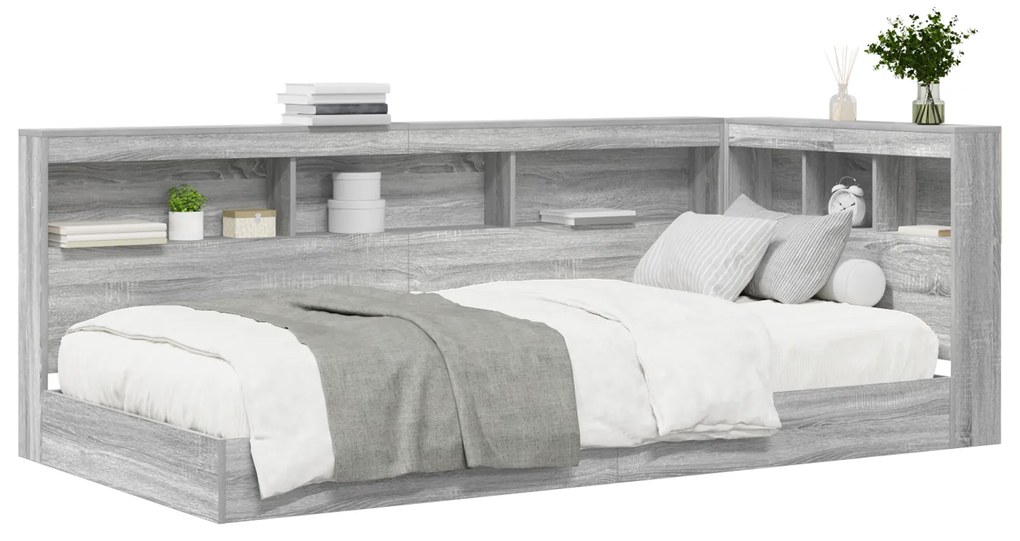 Cama com Estante Cinza Sonoma 90x200 cm Madeira Engenharia