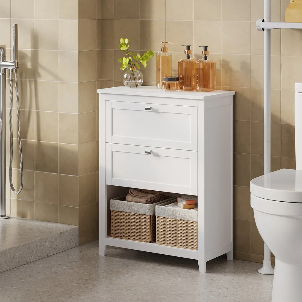Armário de casa de banho com 2 gavetas 30 x 60 x 80 cm Branco