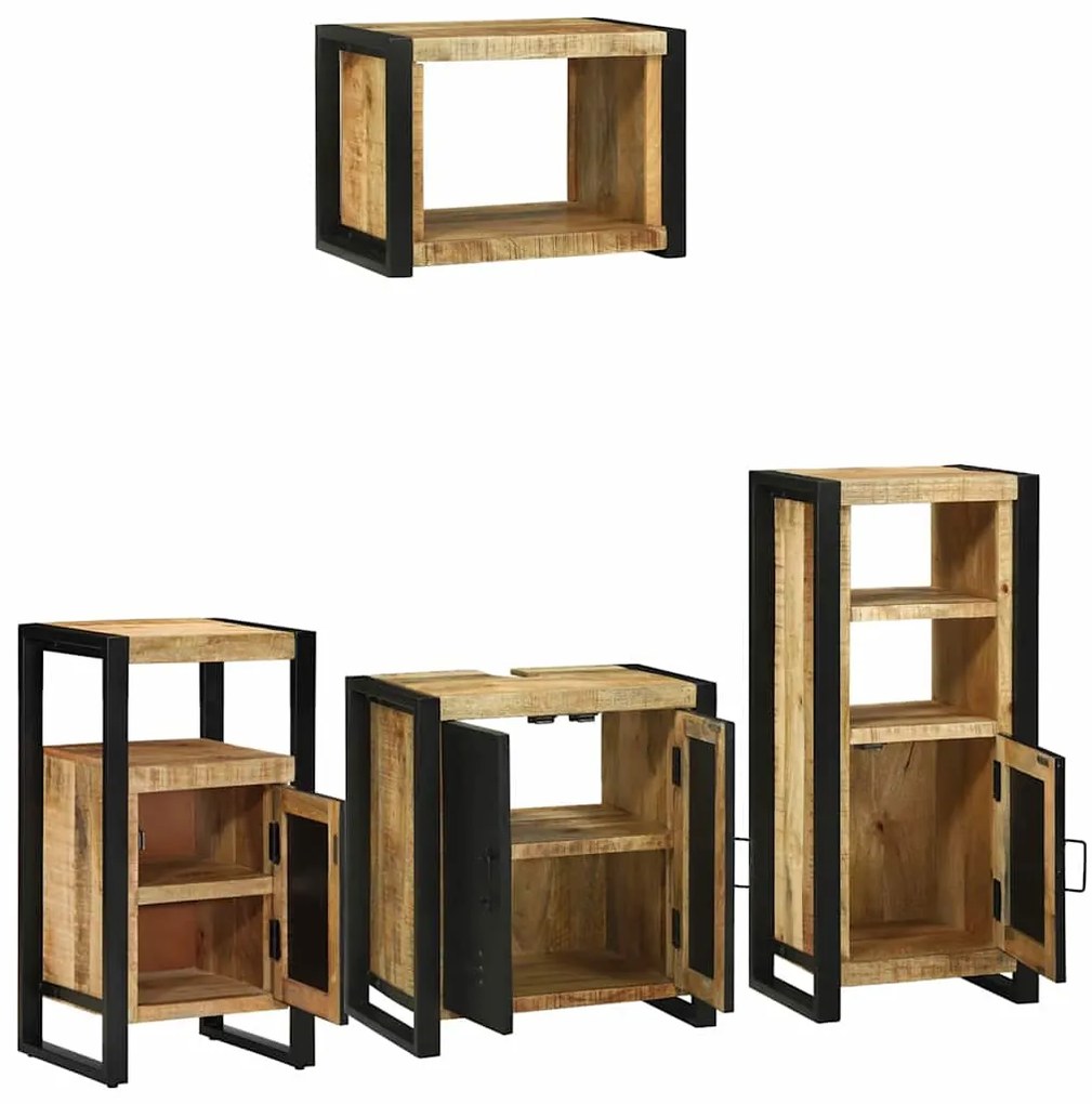 Conjunto de Móveis para Banheiro 4 pcs Madeira de manga maciça