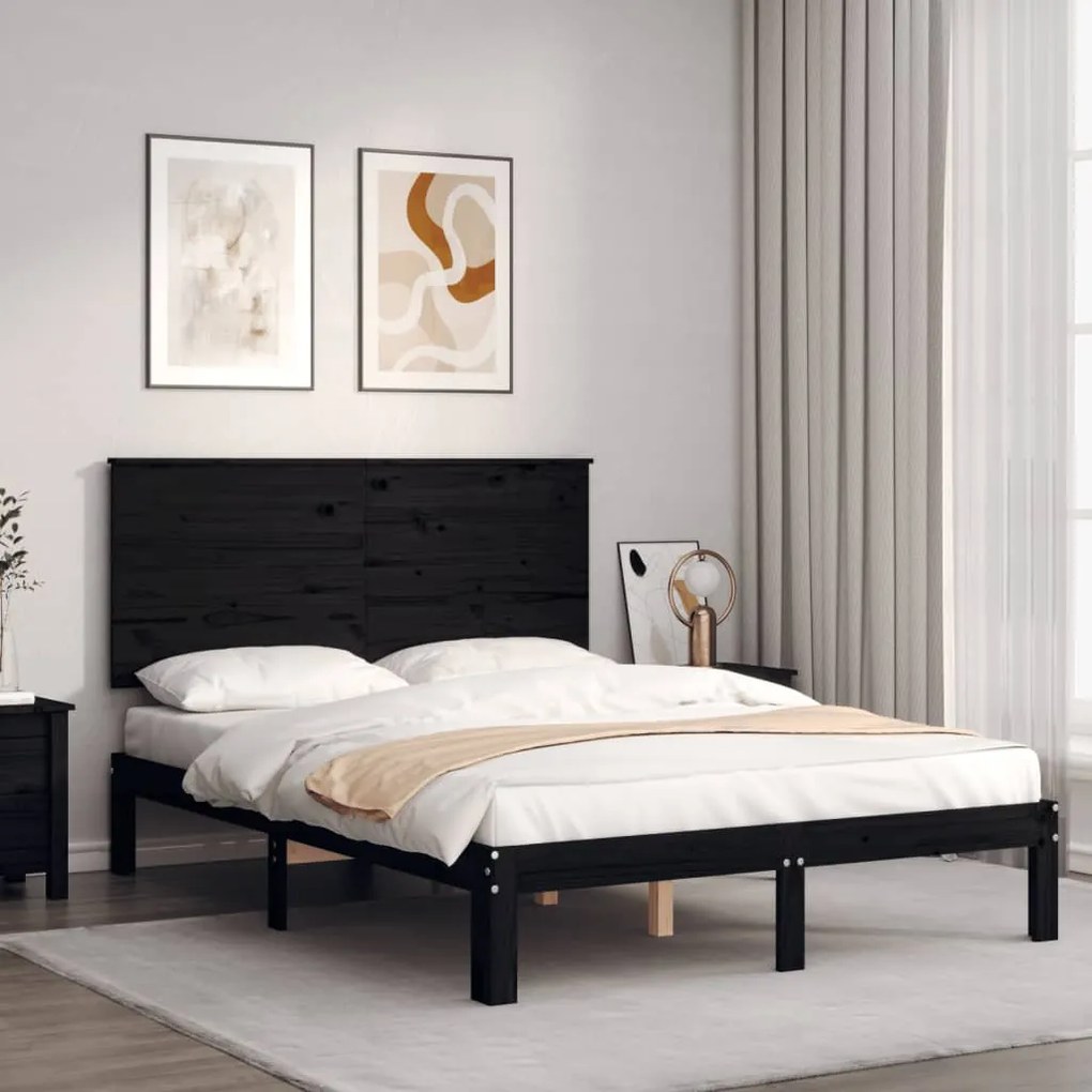 vidaXL Estrutura de cama com cabeceira 120x200cm madeira maciçao preto