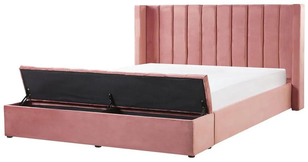 Cama de casal com arrumação em veludo rosa 180 x 200 cm NOYERS Beliani