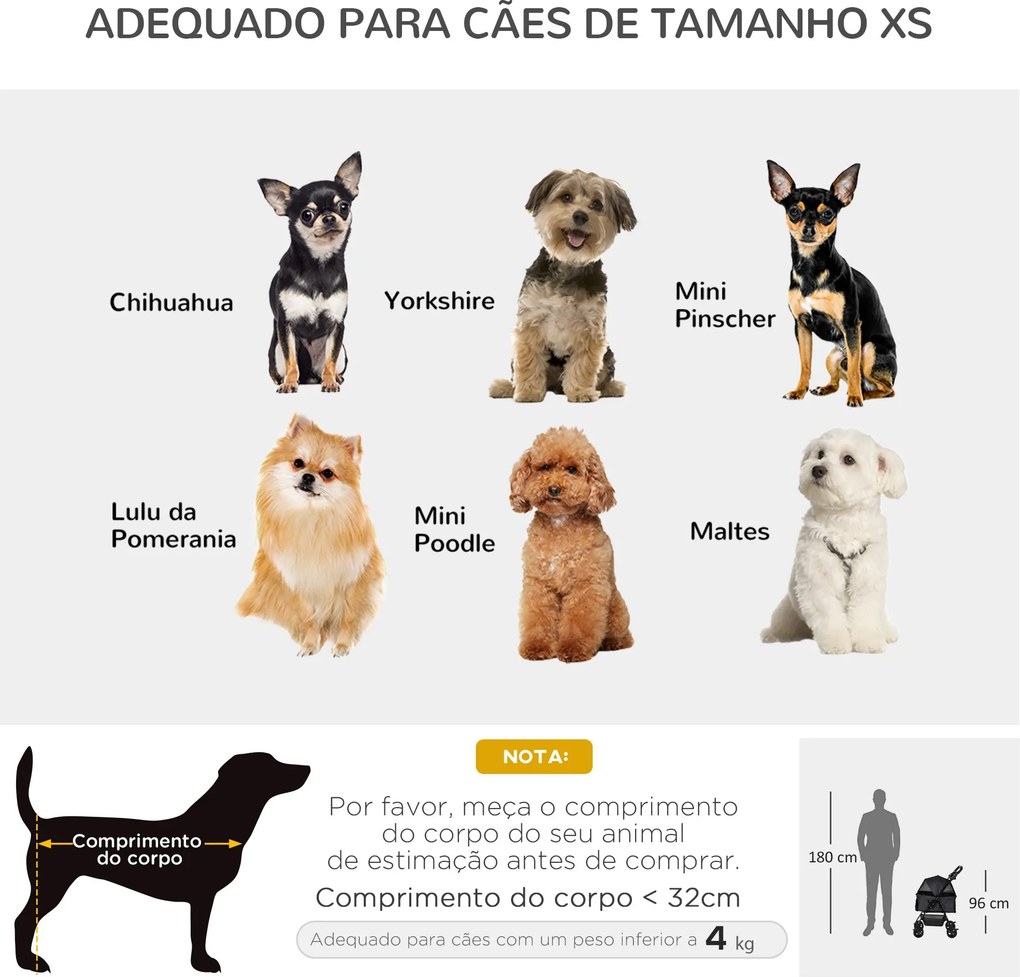 PawHut Carrinho para Cães Dobrável Carrinho para Cães Pequenos com Rod