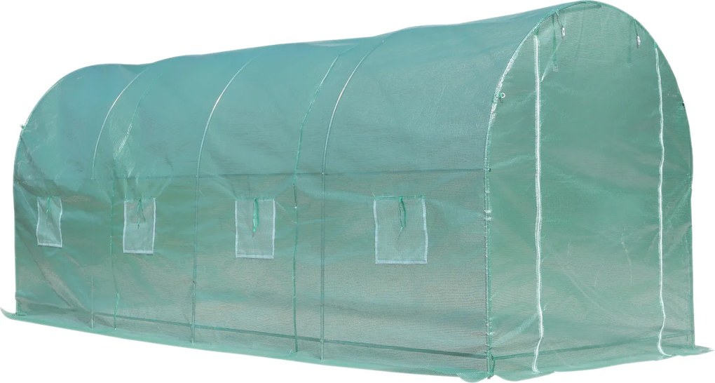 Estufa tipo Túnel 500x200x205 cm Estufa de Jardim com Porta Enrolável e 8 Janelas Cobertura de PE 140 g/m² Verde