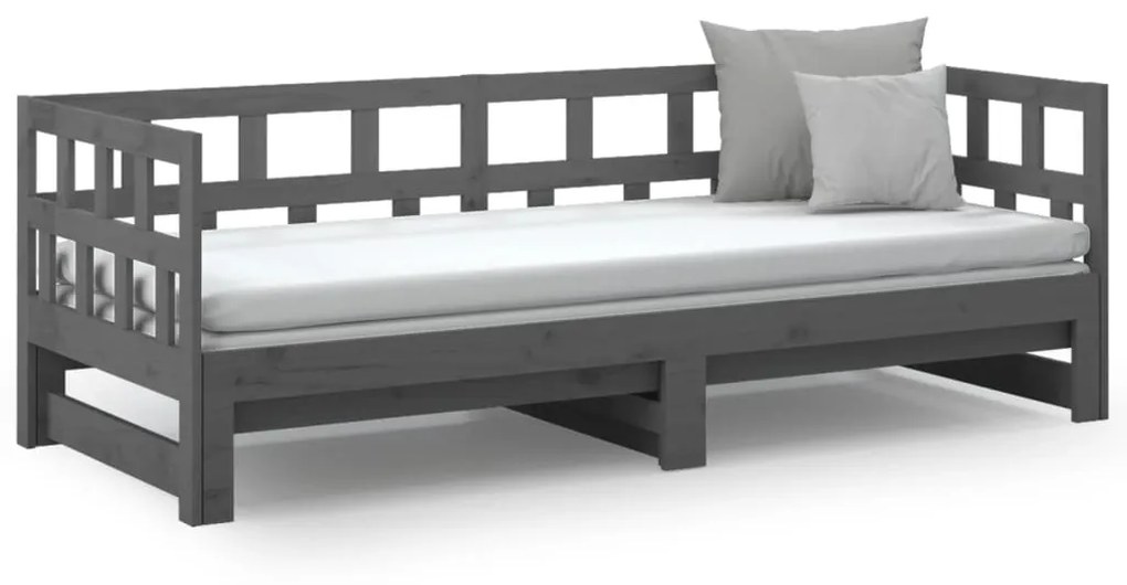 Estrutura sofá-cama de puxar pinho maciço cinza 2x(90x190) cm