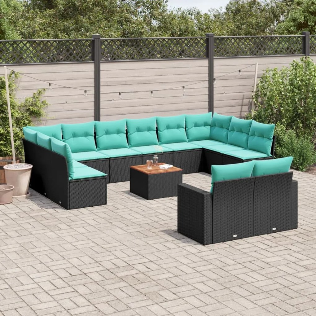 vidaXL 13 pcs conjunto de sofás de jardim com almofadões vime PE preto