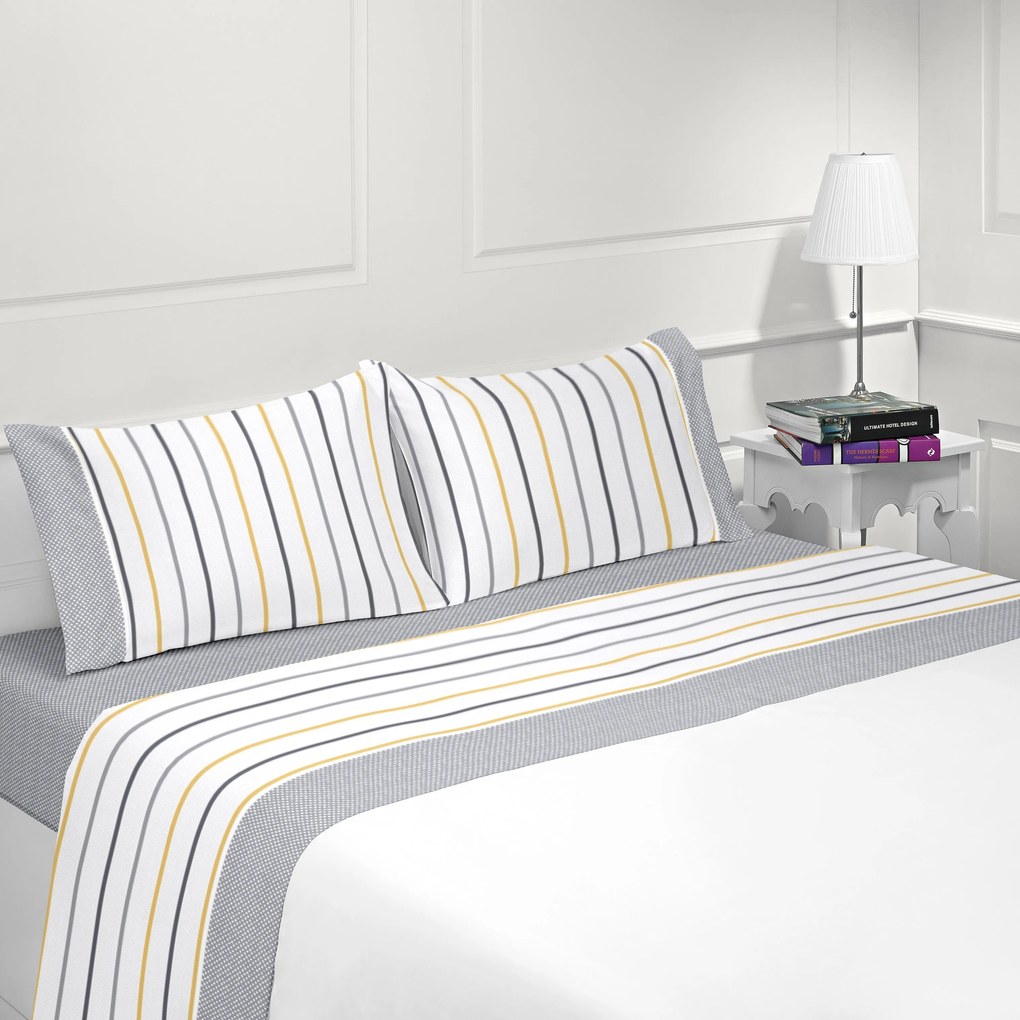 Jogo de lençóis 100% algodão - PRAGA da Casa&Algodão: cama 180cm - 1 sábana encimera 260 x 290 cm + 1 bajera ajustable 180 x 200 + 30 cm + 2 funda almohada 50x70 cm
