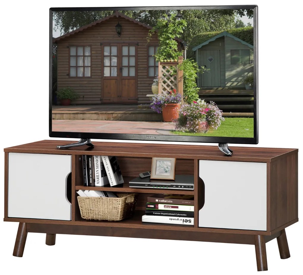 Móvel de TV até 50” com Prateleira Aberta 2 Armários para Sala de Estar 119 x 37 x 48,5 cm Castanho e Branco