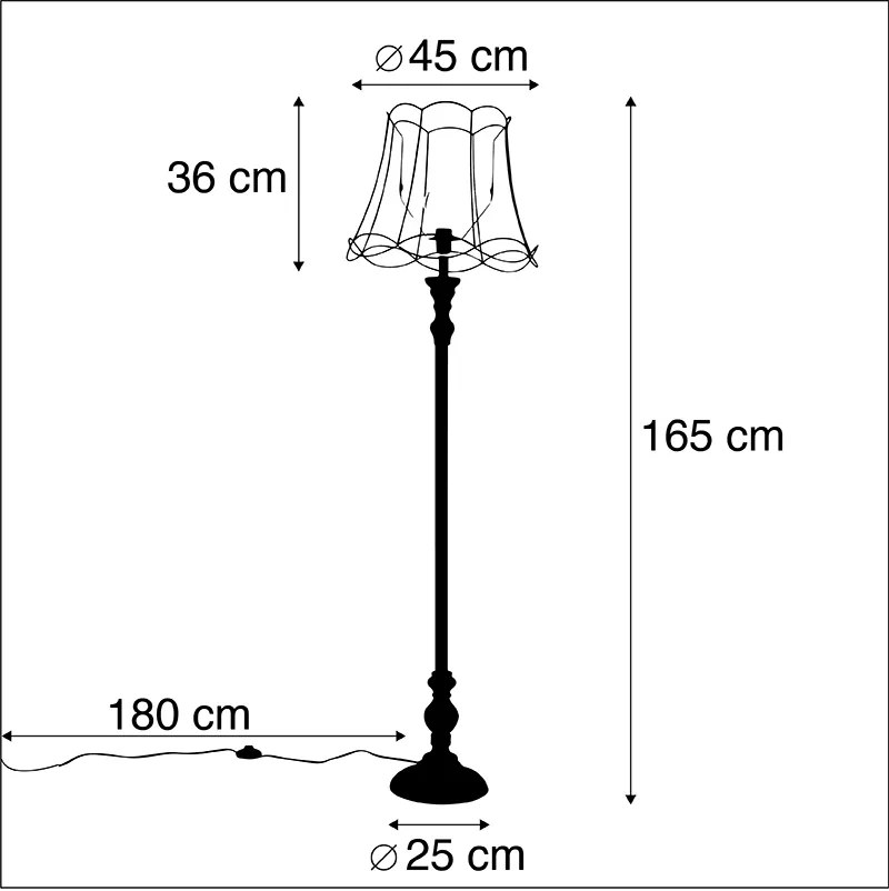 Candeeiro de pé preto com abajur Granny Frame 45 cm - Clássico Clássico / Antigo