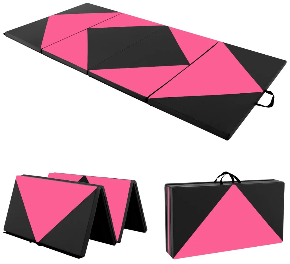 Tapete de ginástica dobrável em pele de PU com fechos para ioga  240 x 117 x 5 cm Rosa e preto