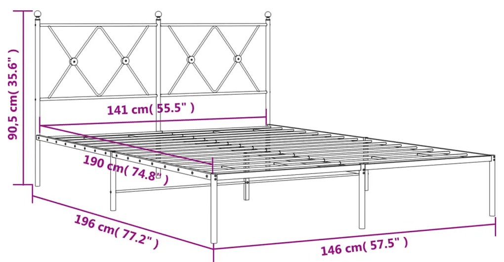 Estrutura de cama com cabeceira 140x190 cm metal branco