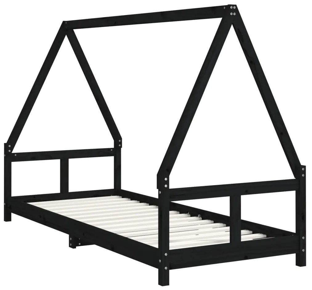 Estrutura de cama infantil 80x200 cm pinho maciço preto