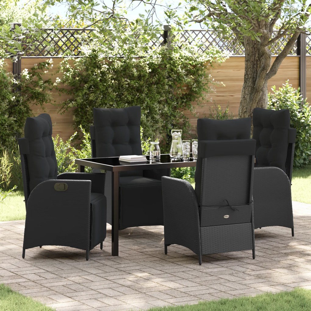 vidaXL Conjunto de Jantar de Jardim de 5 Peças Preto Rattan Sintético