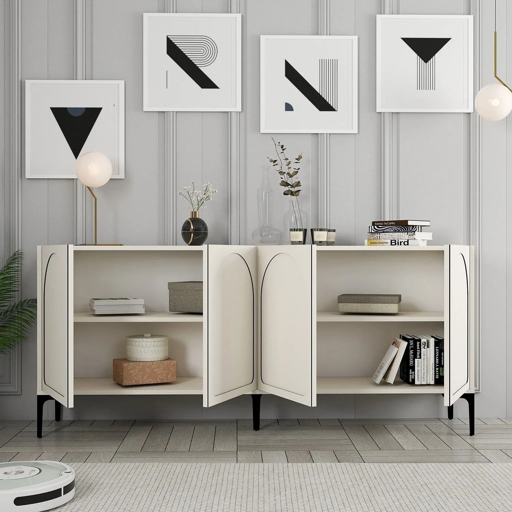 Console Lyon – Cream e Black – 180 cm x 79 cm x 35 cm