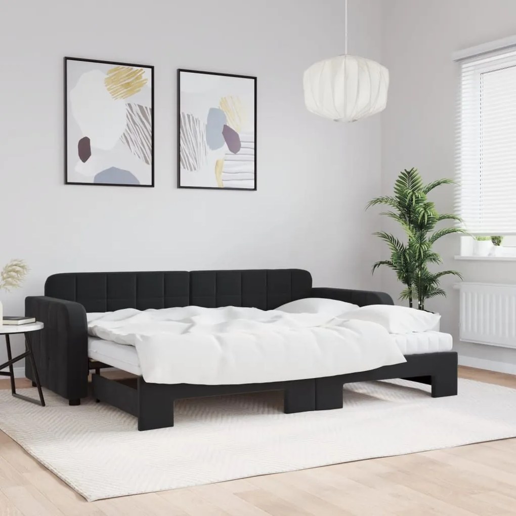 vidaXL Sofá-cama com gavetão e colchões 80x200 cm veludo preto