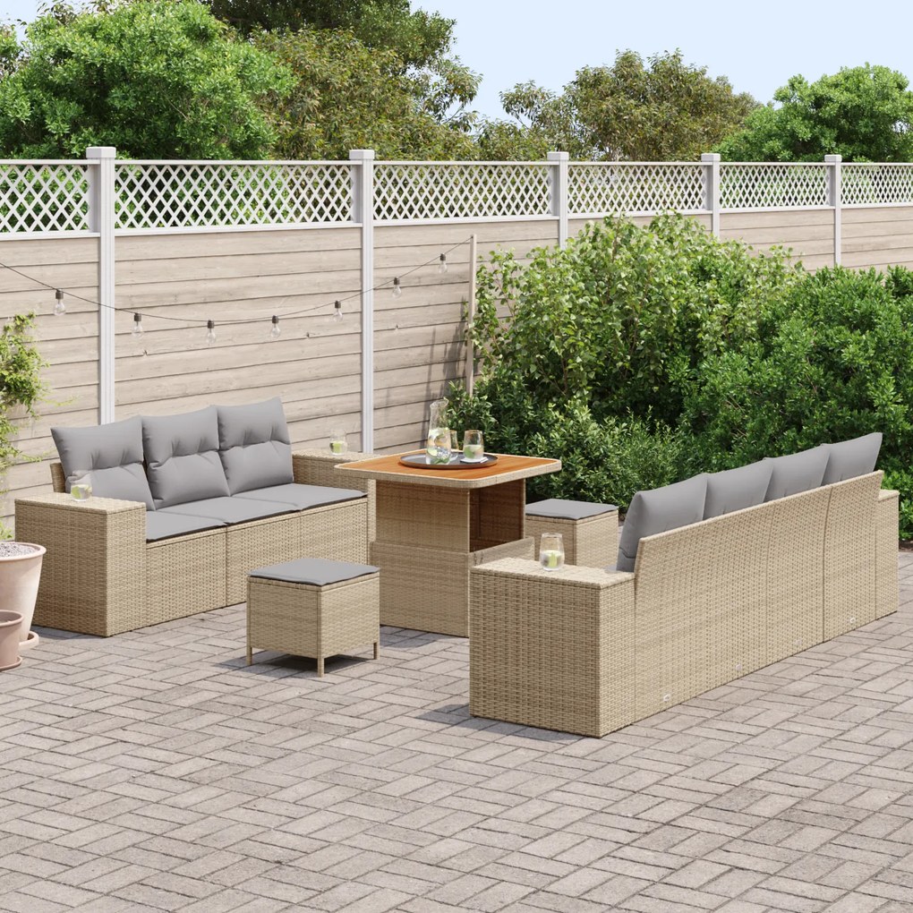 Conjunto de Sofás de Jardim vidaXL de 10 Peças com Almofadas Bege Ratt