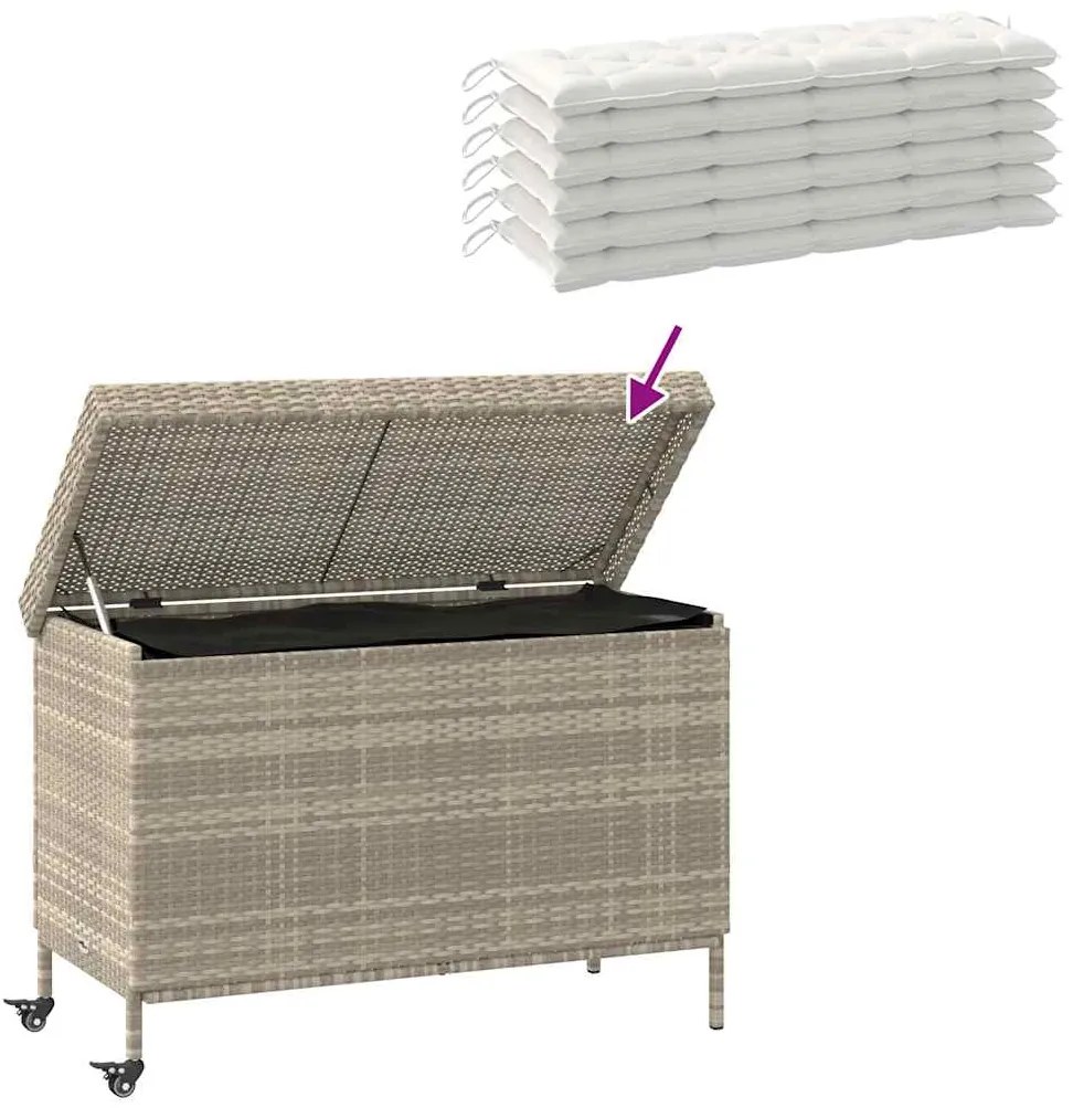 Caixa de arrumação com rodas 110x55x73 cm vime PE cinza-claro