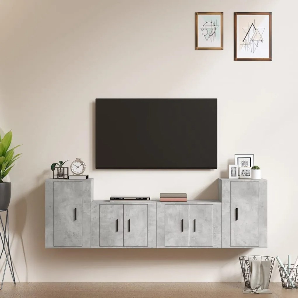 vidaXL Conjunto móveis de TV 4 pcs madeira processada cinzento cimento
