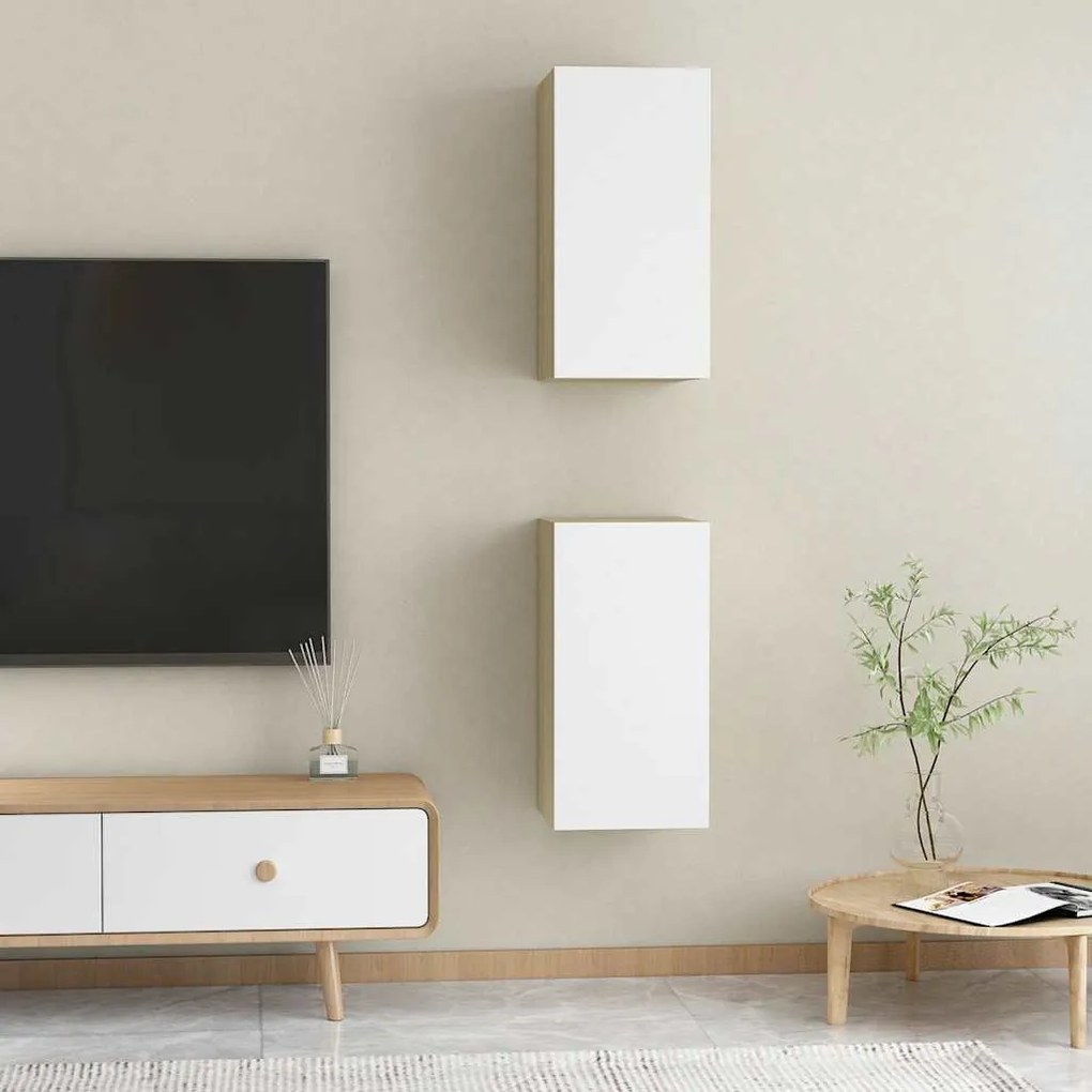 Móveis de TV 2 pcs derivados madeira branco e carvalho sonoma