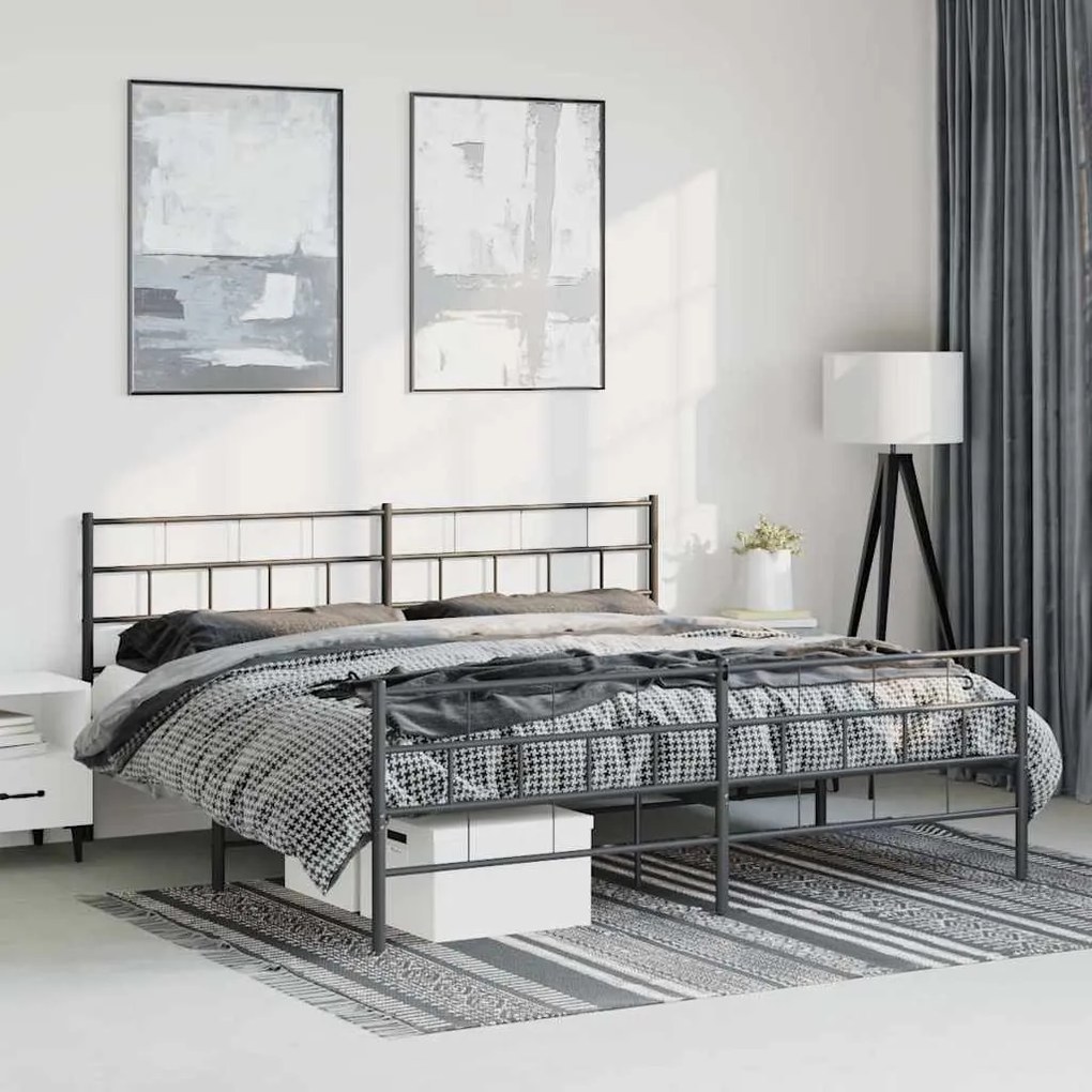 vidaXL Estrutura de cama com cabeceira e pés 183x213 cm metal preto