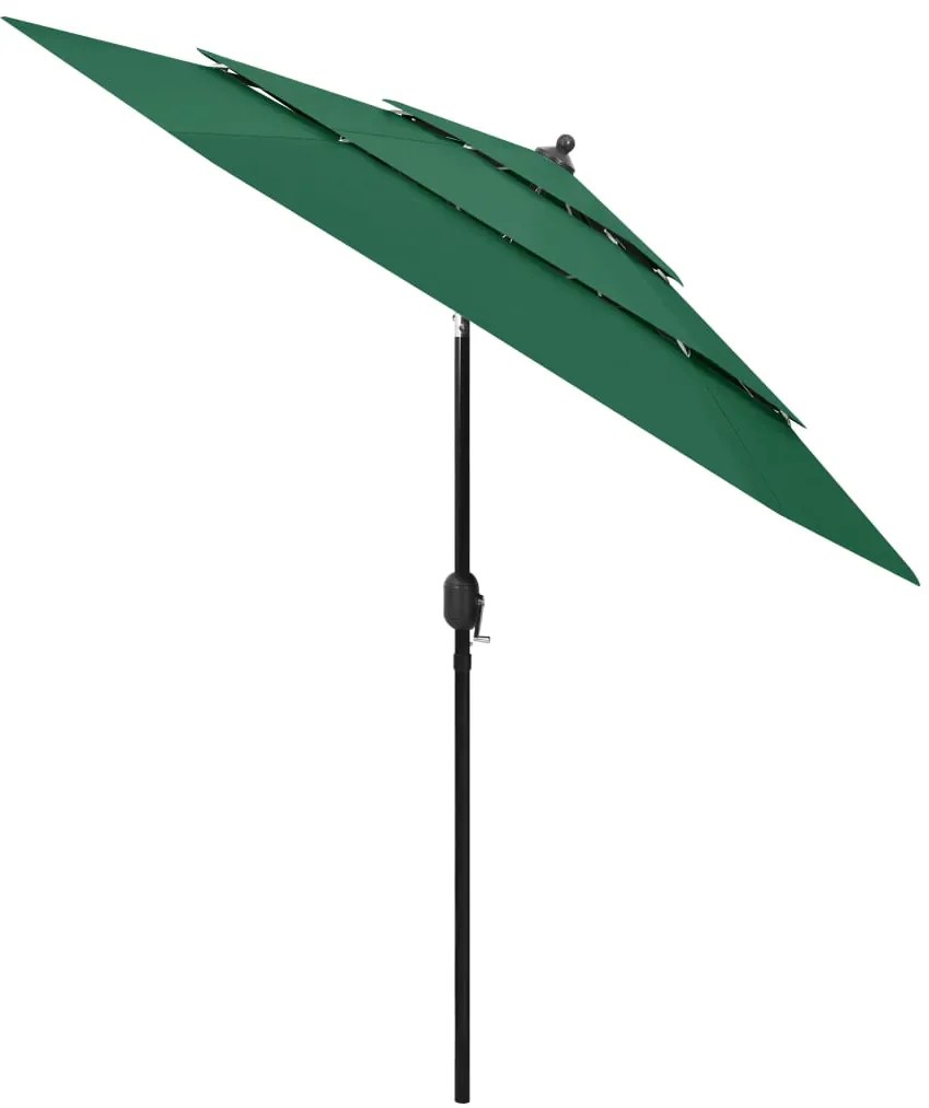 Guarda-sol de jardim 3 camadas c/ poste de alumínio 2,5 m verde