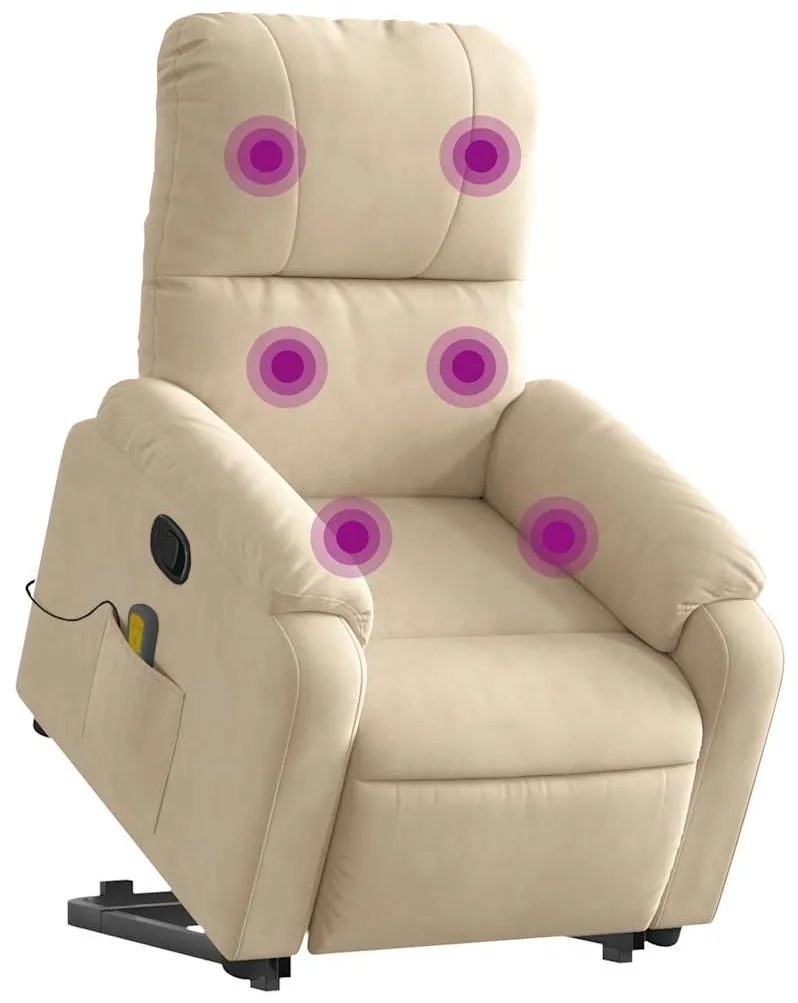 Poltrona massagens reclinável elevatória microfibra cor creme