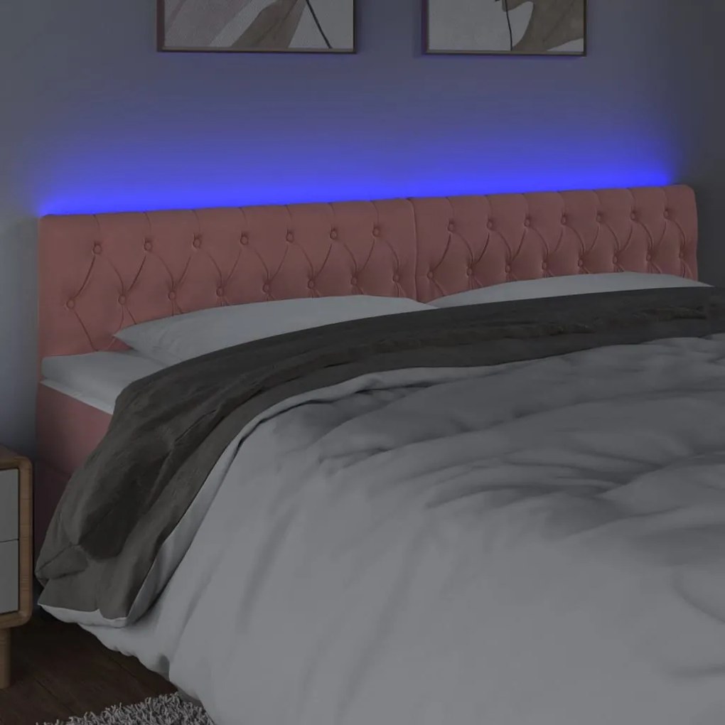 Cabeceira de cama c/ luzes LED veludo 180x7x78/88 cm rosa