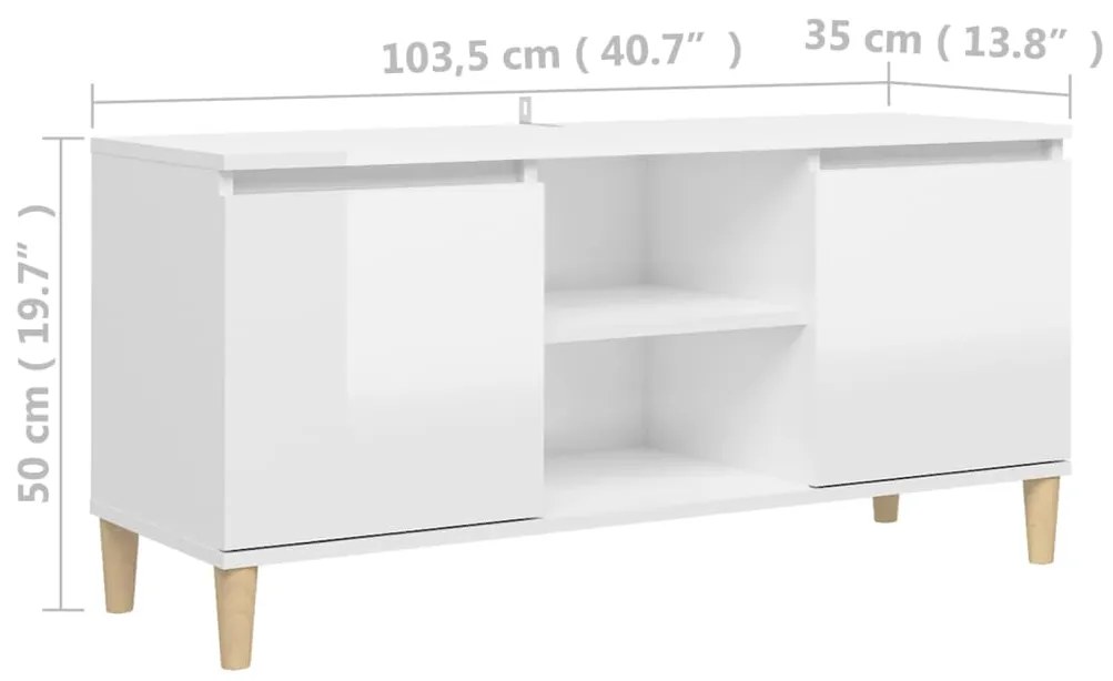 Móvel de TV Merve em Madeira Maciça de 100cm - Branco Brilhante - Desi