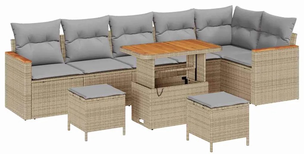 Conjunto de Sofá de Jardim de 9 Peças com Almofadas Bege em Rattan de