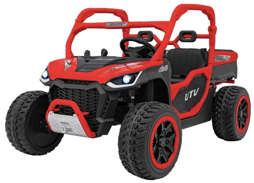 Carro elétrico para Crianças 2 Lugares Farmer Truck UTV Racing 24V 4x4 Rodas Espuma EVA, assento couro ecológico Vermelho