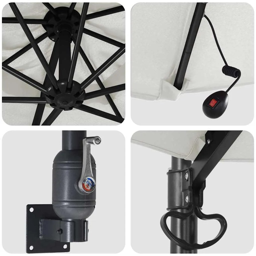 Guarda-Sol de Parede com LEDs Bege 248 cm