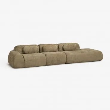 Sofá Modular De Canto Em Chenille De 3 Peças Com Chaise Longue Direita Embalado A Vácuo Mérida Chenille Grossa Verde Sálvia - Sklum