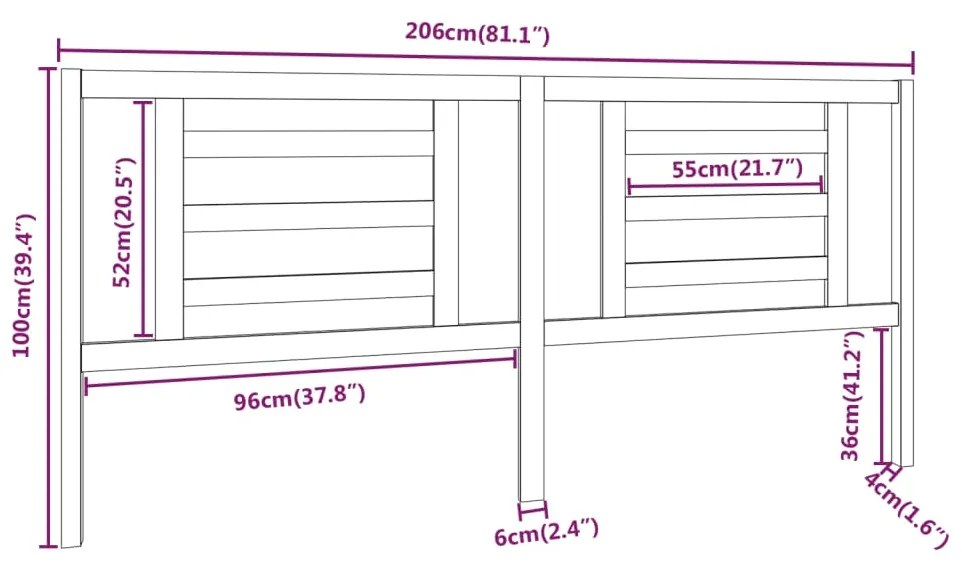 Cabeceira de cama 206x4x100 cm pinho maciço branco