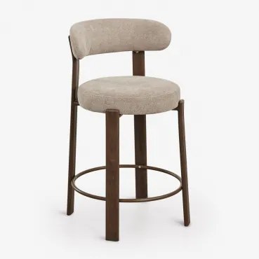 Banqueta Alta Com Encosto Em Tecido Chenille E Ferro Jolie Madeira Escura & ↑65 Cm & Chenille Castanho Trigo - Sklum